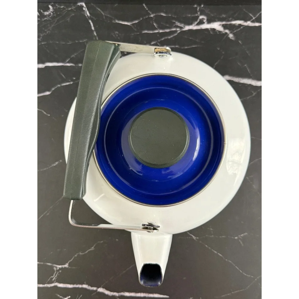 Vintage 1960s Howard Holt Blue Willow Tea Kettle Porcelainized Steel